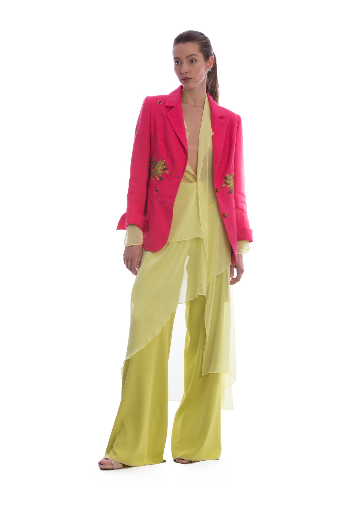 Electrik pink leaf Blazer