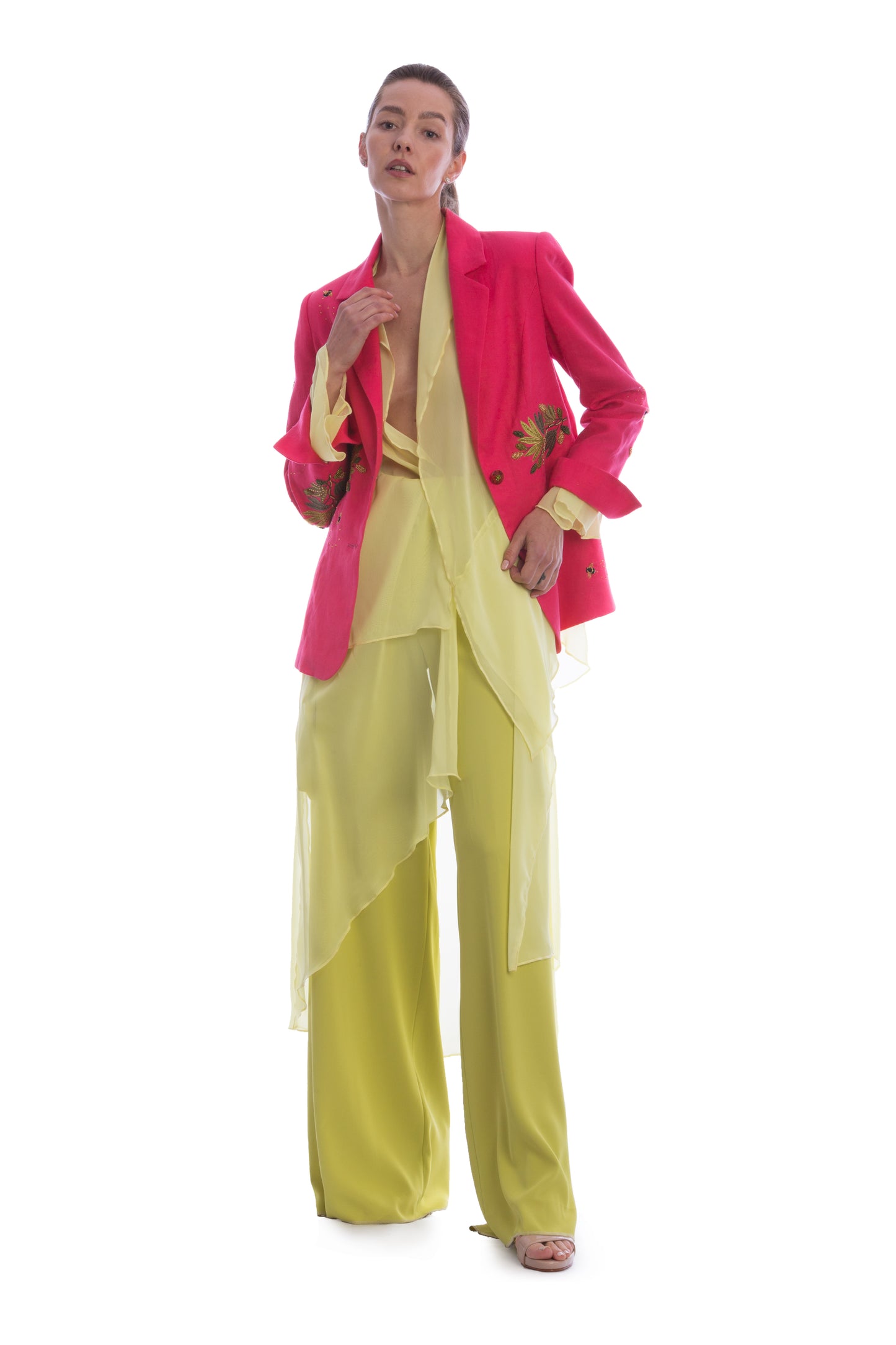 Electrik pink leaf Blazer