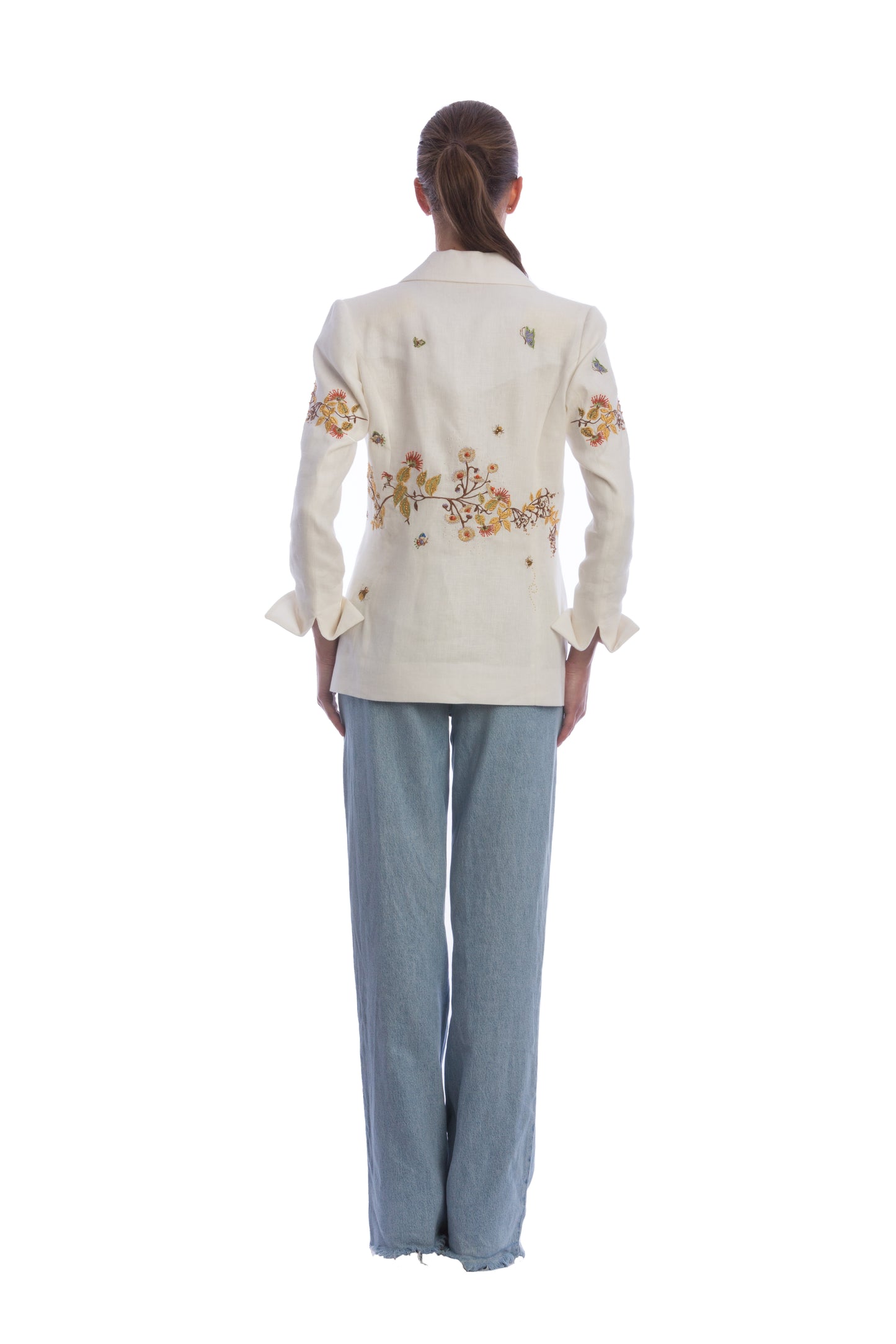 Blazer Demiurgo Lino Marfil Apliques Bordados