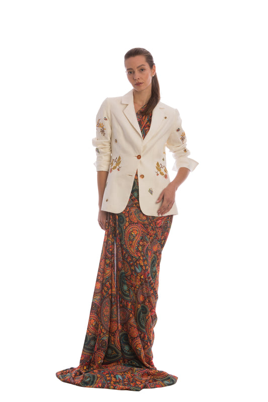 Blazer Demiurgo Lino Marfil Apliques Bordados